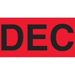 Tape Logic 3" x 2" Rectangle "DEC" Months of the Year Label, Fluorescent Red, 500/Roll