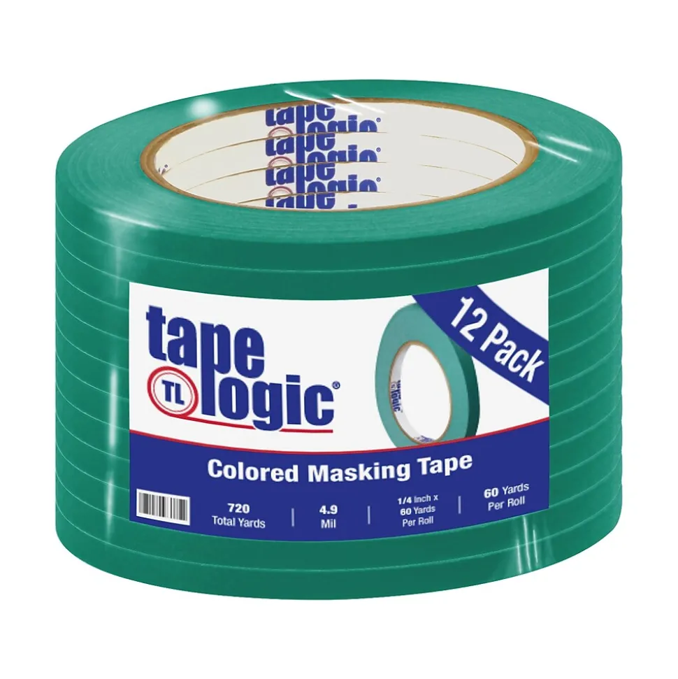 Tape Logic™ 1/4" x 60 Yards Masking Tape, Dark Green, 12 Rolls (T93100312PKE)