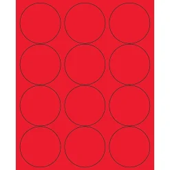 Tape Logic® Circle Laser Labels, 2 1/2", Fluorescent Red, 1200/Case (LL194RD)