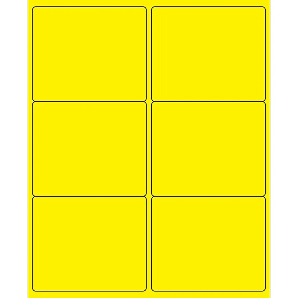 Tape Logic® Rectangle Laser Labels, 4" x 3 1/3", Fluorescent Yellow, 600/Case (LL180YE)