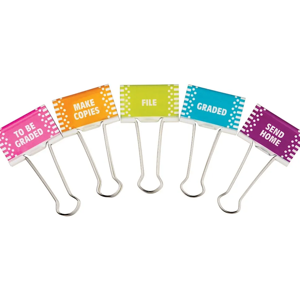 Teacher Created Resources Large Binder Clips, 1" Capacity, Multicolor, 5 Clips/Pack (TCR20690)