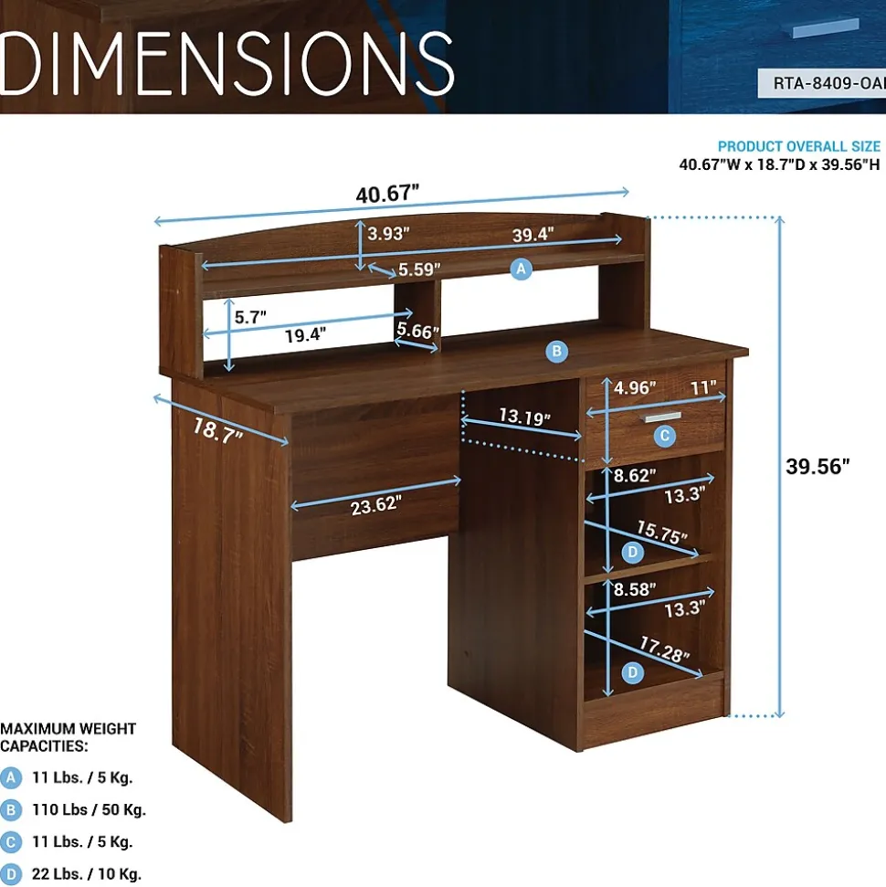 Techni Mobili 41" Table Desk, Oak (RTA-8409-OAK)
