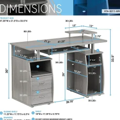 Techni Mobili Complete Computer Workstation Desk With Storage, Gray (RTA-8211-GRY)
