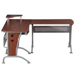 Techni Mobili Deluxe 57"W L-Shaped Desk, Mahogany (RTA-3806-M615)