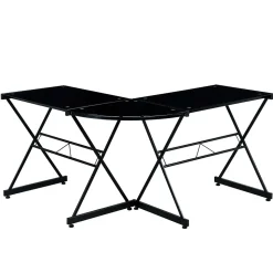 Techni Mobili L-Shaped Glass Top Computer Corner Desk, Black (RTA-3805L-BK)