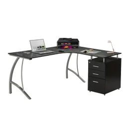 Techni Mobili Modern L-Shaped Computer Desk with File Cabinet, Espresso (RTA-4804L-ES)