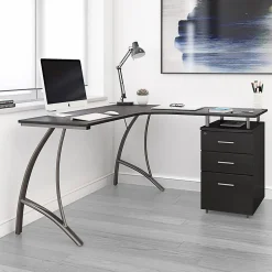 Techni Mobili Modern L-Shaped Computer Desk with File Cabinet, Espresso (RTA-4804L-ES)