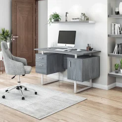 Techni Mobili 51.25"W Modern Office Desk with Storage, Gray (RTA-7002-GRY)