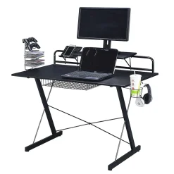 Techni Sport Carbon Computer Gaming Desk with Shelving, Black (RTA-TS200-BK)