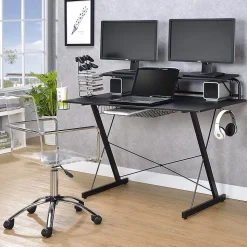 Techni Sport Carbon Computer Gaming Desk with Shelving, Black (RTA-TS200-BK)