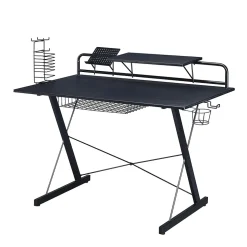 Techni Sport Carbon Computer Gaming Desk with Shelving, Black (RTA-TS200-BK)