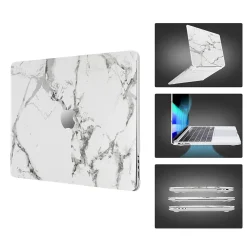 Techprotectus Laptop Case with Keyboard Cover and Screen Protector, White Marble, Plastic (TP-WM-K-MP14M1)
