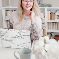 Techprotectus Laptop Case with Keyboard Cover and Screen Protector, White Marble, Plastic (TP-WM-K-MP14M1)