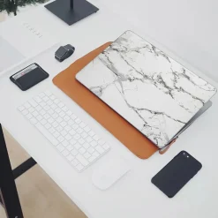 Techprotectus Laptop Case with Keyboard Cover and Screen Protector, White Marble, Plastic (TP-WM-K-MP14M1)