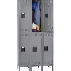 Tennsco Double Tier Locker with Legs, 3 Units, 6 Lockers, Medium Grey, 78"H x 36"W x 18"D