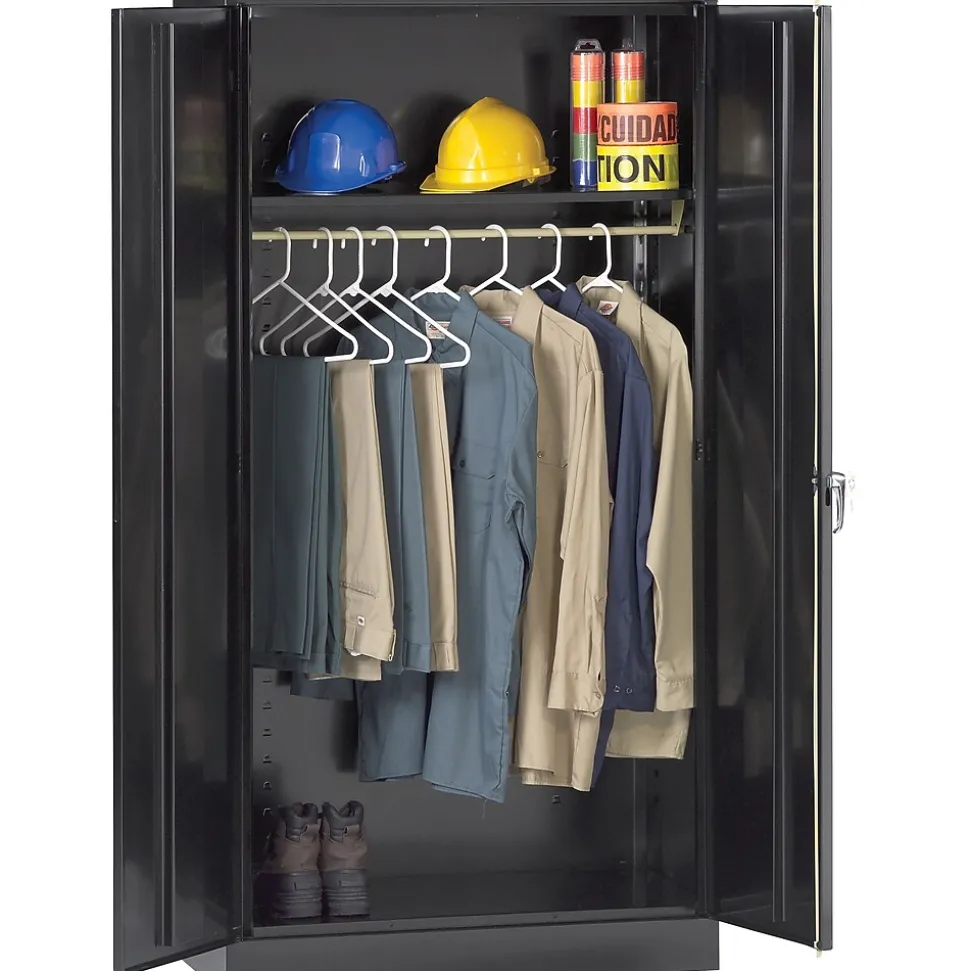 Tennsco Standard Wardrobe Cabinet with Double Hinge Doors, 1-Shelf, 1 Closet, Black, 72"H x 36"W x 18"D