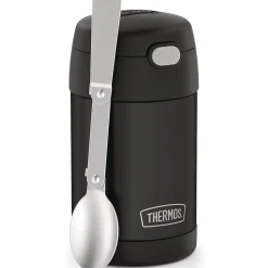 Thermos FUNtainer Stainless Steel Vacuum-Insulated Food Jar with Folding Spoon, 16-Oz., Black Matte (F31101BK6)