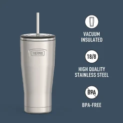 Thermos Icon Stainless Steel Vacuum Insulated Cold Tumbler with Straw, 24 oz., Matte (IS1112MS4)