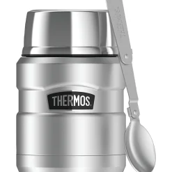 Thermos Stainless King Vacuum-insulated Food Jar With Folding Spoon, 16oz, Silver (THR3000STTRI4)