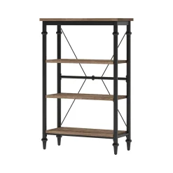 Thomasville Breslyn 3-Shelf 48"H Metal Bookcase, Crosscut Hickory/Black Nickel (SPLS-BRBK-TV)