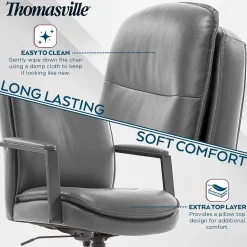 Thomasville Furniture Upton Ergonomic Bonded Leather Swivel Manager Chair, Gray (51421-GRY)