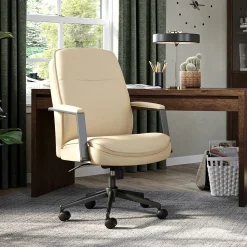 Thomasville Furniture Upton Ergonomic Bonded Leather Swivel Manager Chair, Cream (51421-CRM)