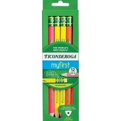 Ticonderoga My First Tri-Write Wood-Cased Pencils, Neon Assorted, 12/Pack, 2 Packs/Bundle (DIX13012-2)