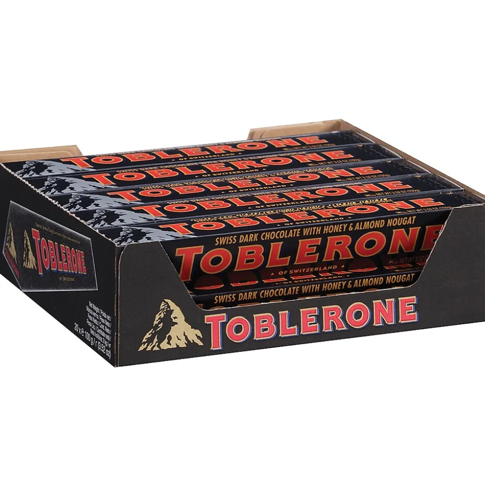 Toblerone Swiss Dark Chocolate with Honey-Almond Nougat Candy Bar, 3.5 oz., 20/Box (304-00026)