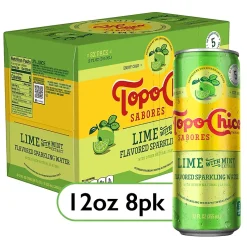 Topo Chico Sabores Lime with Mint Sparkling Water, 12 oz., 8 Cans/Pack, 3 Packs/Carton (412569)