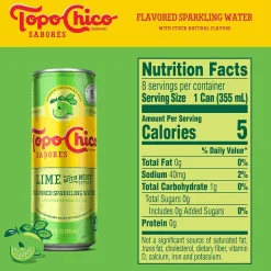 Topo Chico Sabores Lime with Mint Sparkling Water, 12 oz., 8 Cans/Pack, 3 Packs/Carton (412569)