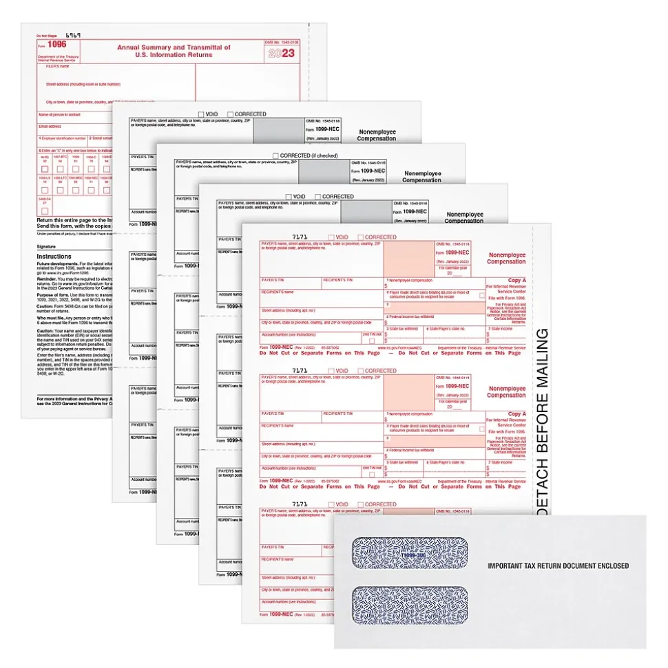 TOPS 2024 1099-NEC Tax Form Kit with Envelopes, 4-Part, 100 Forms/Pack (LNEC4KIT-S)