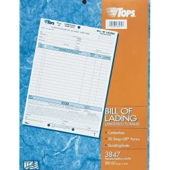 TOPS® Bill of Lading Unit Set, Ruled, 4-Part Carbonless, 11-7/16" x 8-1/2", 50/Pack (3847)