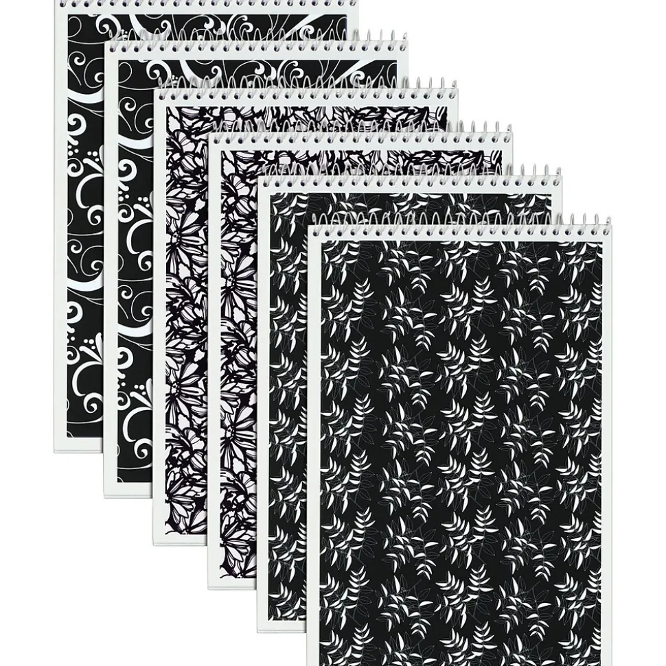 TOPS Designer Steno Pads, 6" x 9", Gregg Ruled, Black/White, 80 Sheets/Pad, 6 Pads/Pack (80230)
