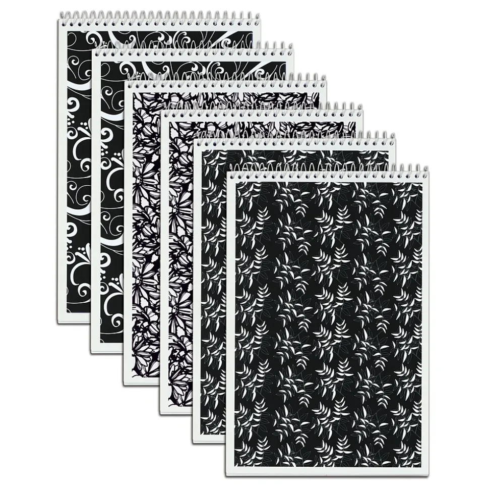 TOPS Designer Steno Pads, 6" x 9", Gregg Ruled, Black/White, 80 Sheets/Pad, 6 Pads/Pack (80230)
