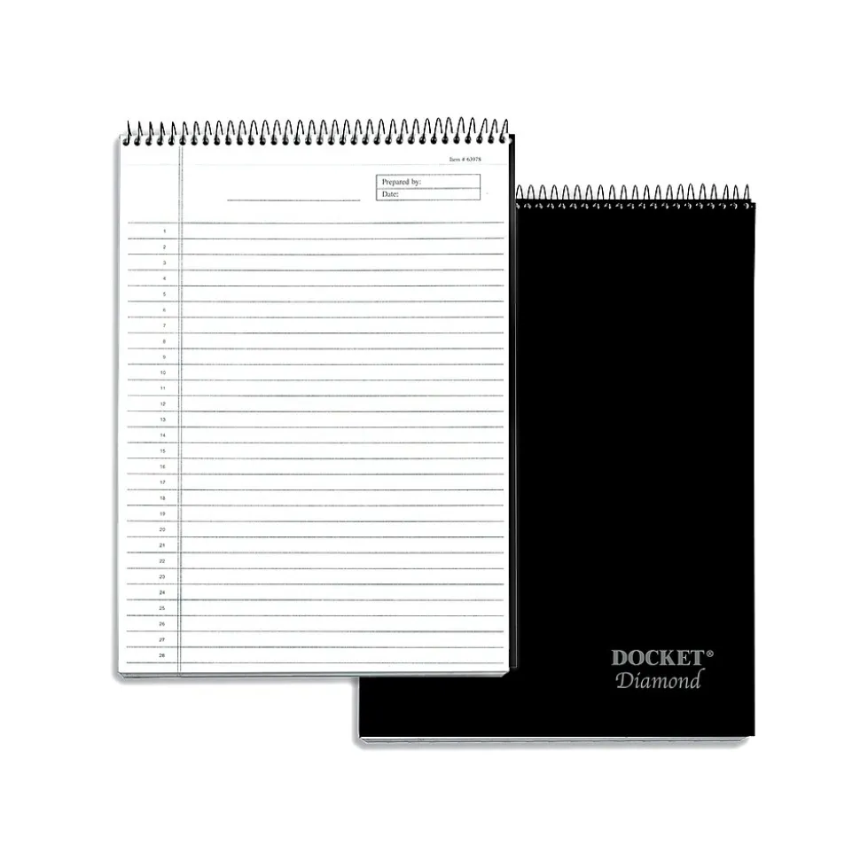 TOPS Docket Diamond Notepad, 8.5" x 11.75", Wide Ruled, Black, 60 Sheets/Pad (TOP 63978)