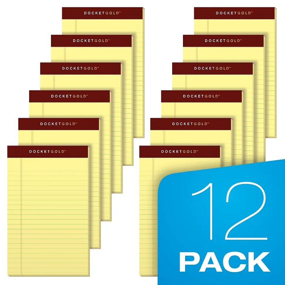 Tops Docket Gold Notepads, 5" x 8", Canary, 50 Sheets/Pad, 12 Pads/Pack