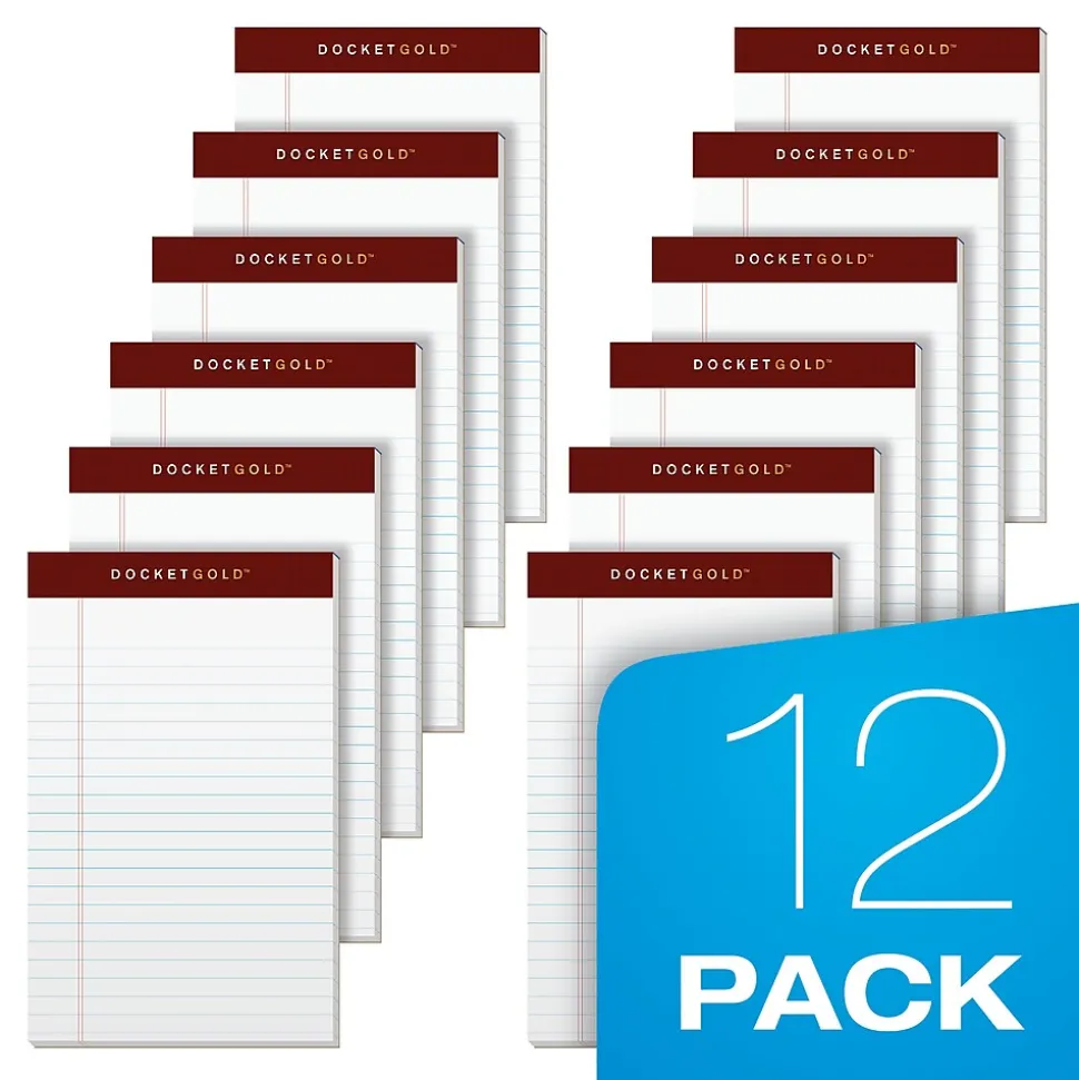 Tops Docket Gold Notepads, 5" x 8", White, 50 Sheets/Pad, 12 Pads/Pack (63910)