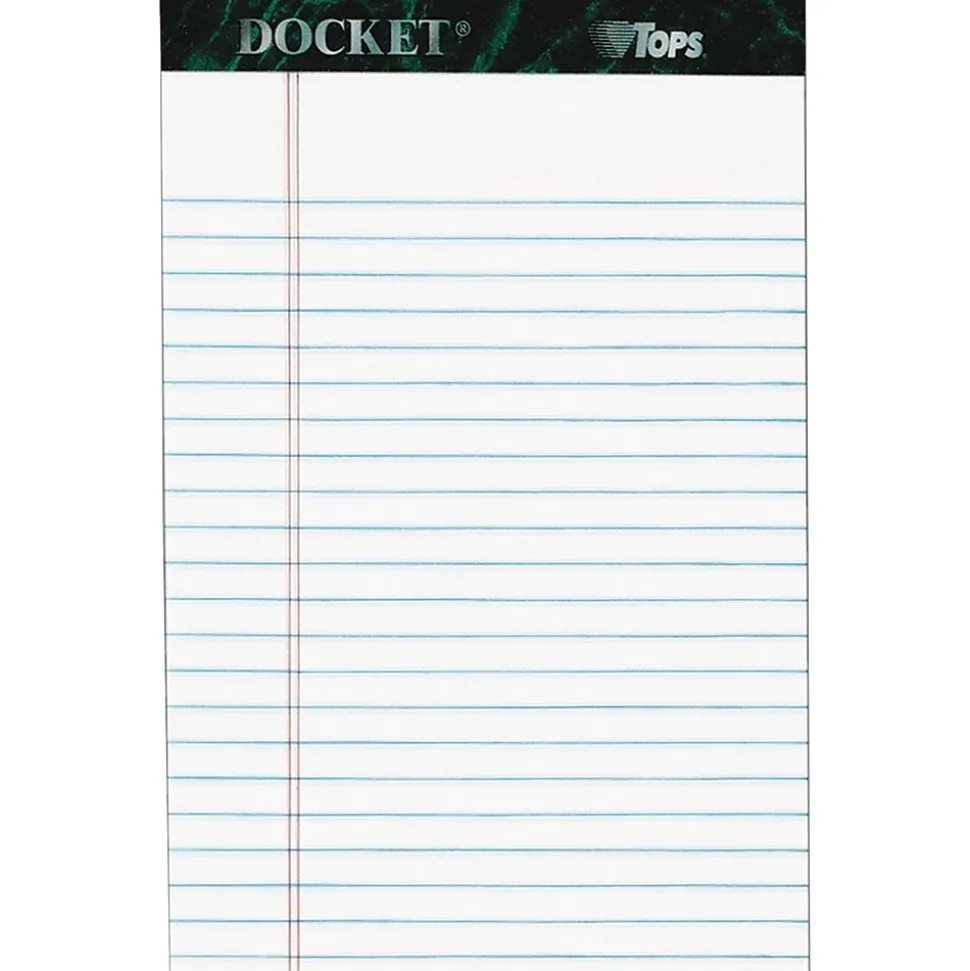 TOPS Docket Notepad, 5" x 8", Narrow Ruled, White, 50 Sheets/Pad, 6 Pads/Pack (TOP63366)