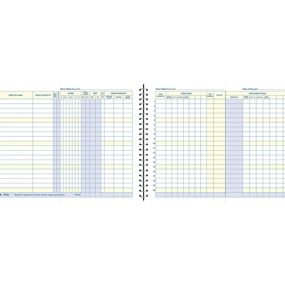 TOPS Payroll Record Book, 8 1/2" x 11", Blue (AFR50)