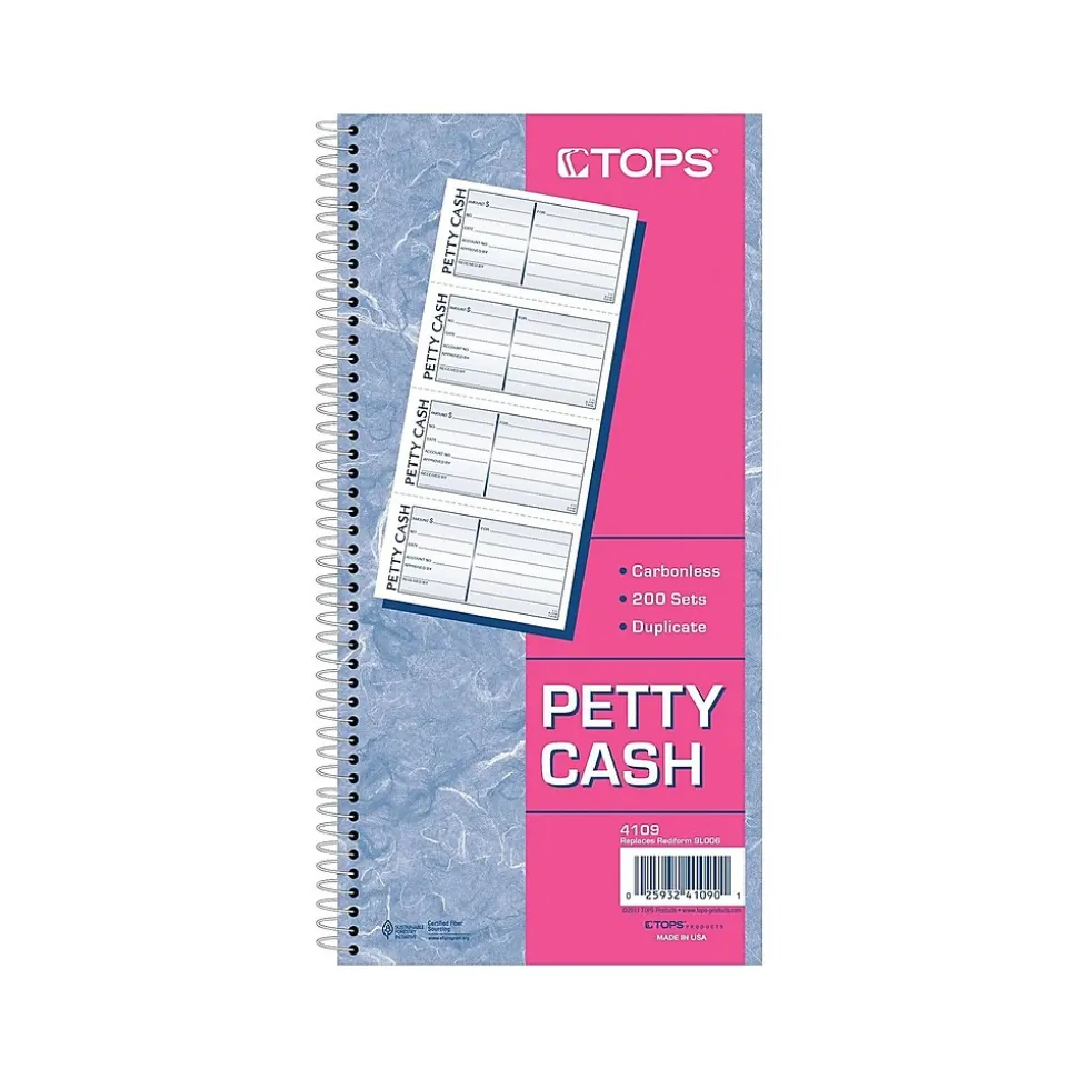 TOPS Petty Cash Receipt Book, 2.75"L x 5"W, 200/Pack (TOP4109)