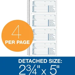 TOPS® Phone Message Book, Ruled, 2-Part, 11" x 5 1/2" White/White, (74620)