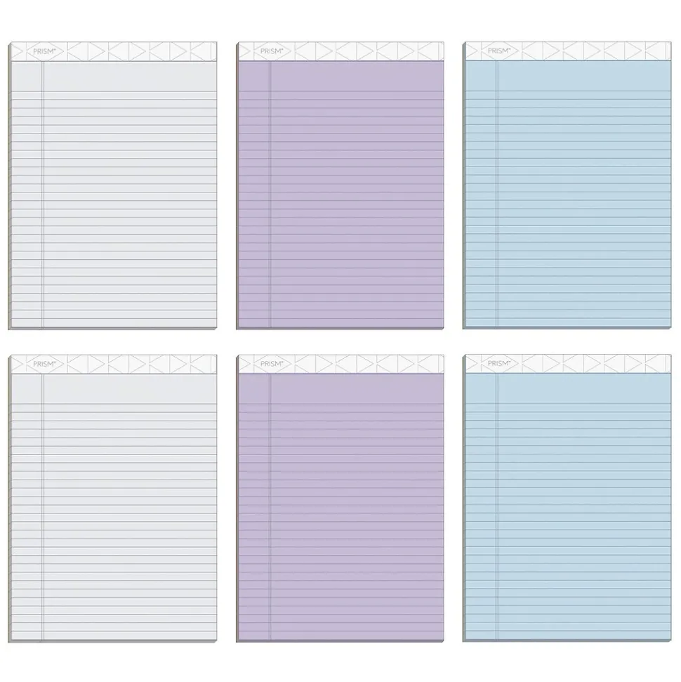 TOPS Prism Notepad, 8.5" x 11.75", Wide Ruled, Assorted, 50 Sheets/Pad, 6 Pads/Pack (TOP63116)