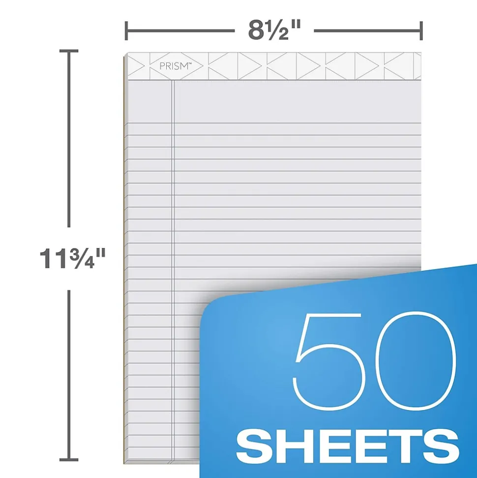 TOPS Prism Notepad, 8.5" x 11.75", Wide Ruled, Assorted, 50 Sheets/Pad, 6 Pads/Pack (TOP63116)