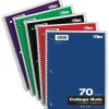 TOPS 1-Subject Notebook, 8" x 10.5", College Ruled, 70 Sheets, Assorted Colors (TOP 65021)