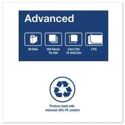 Tork Advanced Bath Tissue, Septic Safe, 2-Ply, White, 550 Sheets/Roll, 80 Rolls/Carton (TRKTM6184)