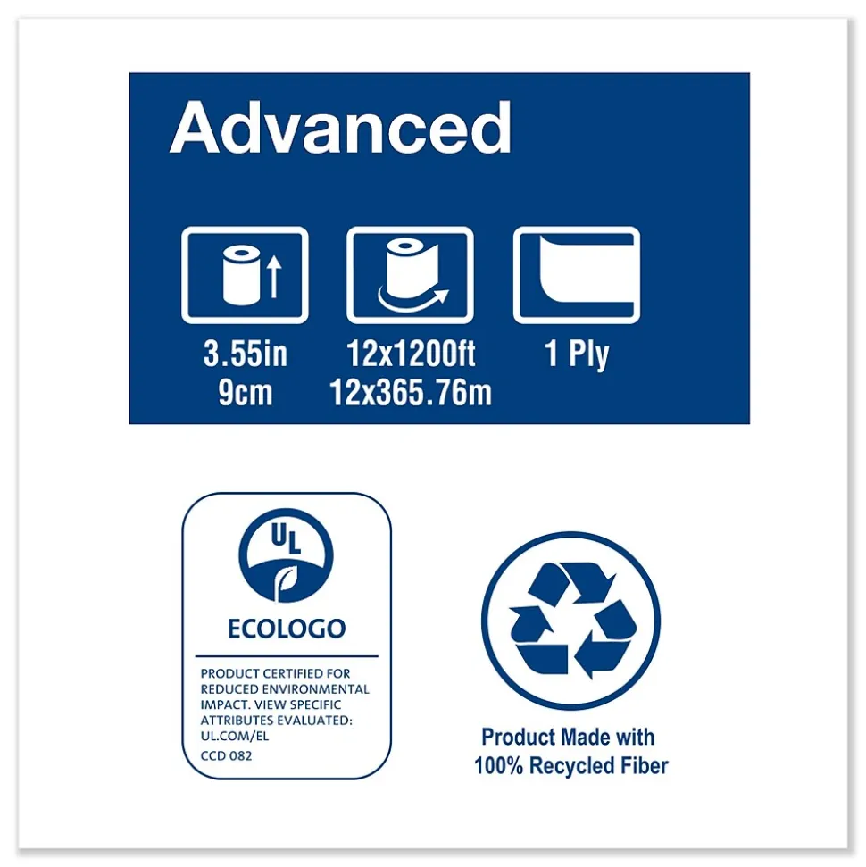 Tork Advanced Jumbo Bath Tissue, Septic Safe, 1-Ply, White, 3.48" x 1,200 ft, 12 Rolls/Carton (TRK12013903)