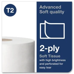 Tork Advanced Mini Jumbo Roll Bath Tissue, Septic Safe, 2-Ply, White, 3.48