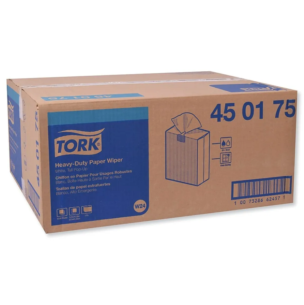 Tork Heavy-Duty Paper Wiper, 9.25 x 16.25, White, 90 Wipes/Box, 10 Boxes/Carton (TRK450175)