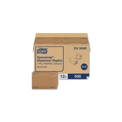 Tork Xpressnap Interfold Dispenser Napkins, 1-Ply, Bag-Pack, 13 x 8.5, Natural, 500/Pack, 12 Packs/Carton (TRKDX906E)