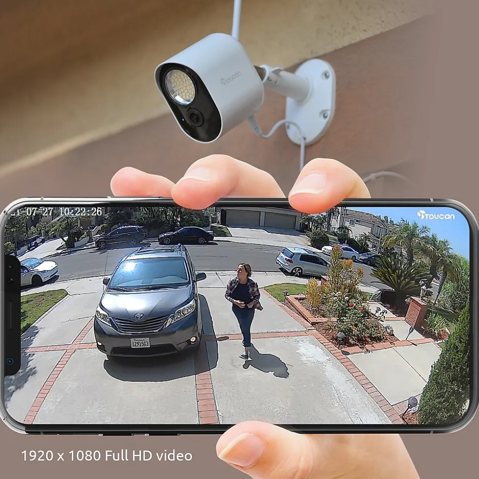 Toucan Floodlight Wireless Outdoor Smart Plug-In Security Camera with Night Vision, 2-Way Talk, Siren (TSLC10WU)